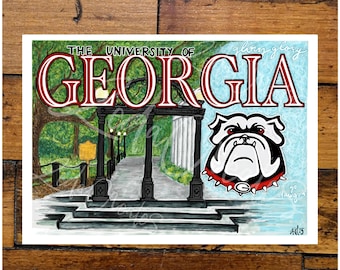 University of Georgia Bulldogs, Watercolor, Acrylic and Digital Painting Print