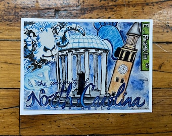 University of North Carolina Chapel Hill TarHeels, Watercolor Painting Print