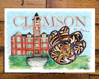 Clemson University Tigers, Watercolor Painting Print