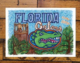 University of Florida Gators, Watercolor Painting Print