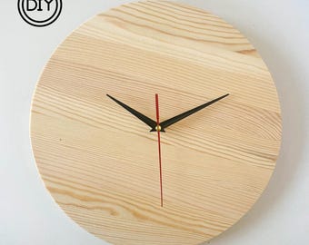 Unfinished Pine Wood Clock Blank Kit, Paintable Craft Supply, Quartz Movement