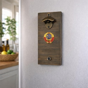 USSR Emblem Bottle Opener, Vintage Soviet Decor, Handmade Bar Gift