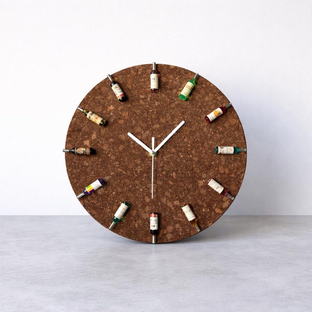 Handmade Cork Wall Clock With Miniature Bottle Details - Etsy