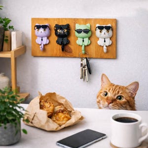 Portachiavi in legno, ganci da parete a forma di gatto, organizer per ingresso, regalo di inaugurazione della casa, decorazione per corridoio