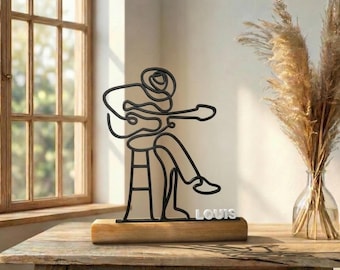 Diseño de arte lineal de guitarrista acústico: escultura impresa en 3D personalizada, regalo único para músicos, decoración minimalista.
