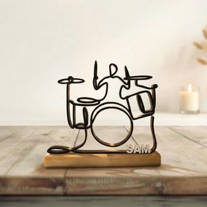 Drummer - Custom Line Drawing Sculpture, Unique Gift for Drummers, Minimalist Decoration for Drummers