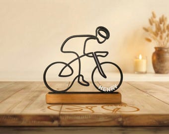 Ciclista - Escultura de arte lineal personalizada, regalo único impreso en 3D para entusiastas del ciclismo, decoración minimalista