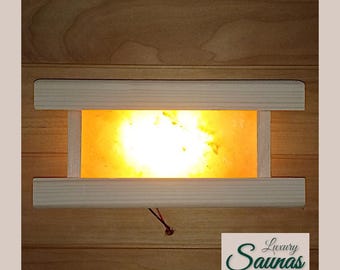 Luminária de canto de sal – Luminária de sal do Himalaia com LED e fonte de alimentação | Moldura de madeira | Para sauna