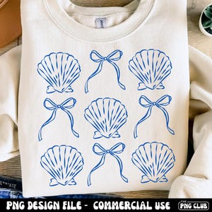 Shell Coquette PNG, Seashell Bow png, Summer Beach PNG, Trendy Fisherman Aesthetic PNG Shirt Design, Nautical Doodle Png, Coastal Girly Png