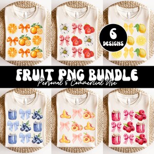 Coquette de fruits PNG Bundle, fraise citron orange myrtille pêche framboise noeuds PNG sublimation, cottagecore png, fermière esthétique png