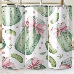 Pickle Coquette 20oz Tumbler Wrap PNG, barattolo di sottaceti estetico Tumbler senza cuciture Png, grazioso fiocco rosa Cup Wrap, design vintage Cucumber Wrap Png