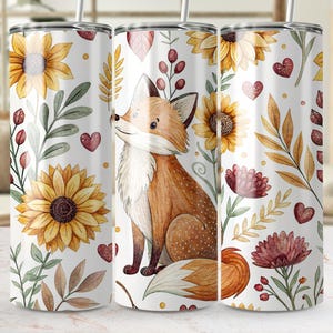 Renard automne gobelet Wrap PNG, gobelet renard floral bohème Png Wrap, emballage de sublimation renard automne PNG, gobelet automne bois PNG, gobelet maigre 20 oz Png