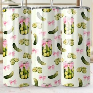 Pickle Coquette 20oz Tumbler Wrap PNG, barattolo di sottaceti estetico Tumbler senza cuciture Png, grazioso fiocco rosa Cup Wrap, design vintage Cucumber Wrap Png
