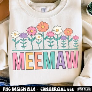 Meemaw floral PNG, Meemaw primavera PNG, Diseño de camiseta Meemaw con flores silvestres PNG, Meemaw pastel PNG, Regalo Meemaw, Camiseta de revelación de embarazo Meemaw png
