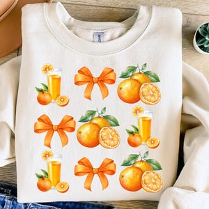 Coquette orange PNG, conception de chemise PNG orange Cottagecore, sublimation PNG esthétique agrumes vintage, Clipart fruit rustique, noeud de fruit Orange Png