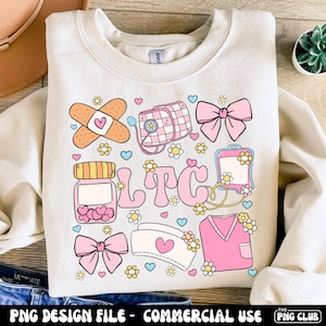 LTC Nurse Coquette Png, Long Term Care Nurse Pink Bows Png, Retro LTC Nurse Shirt Png Design, Nurse Icons png, Cute Ltc Nurse Sublimation