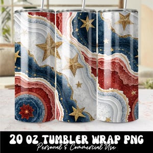 Tumbler avvolgente con stelle geode del 4 luglio in formato PNG, tumbler senza cuciture con glitter in marmo rosso, bianco e blu da 20 once, tumbler con stella patriottica stampato a sublimazione in formato PNG