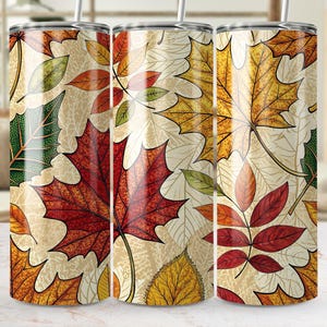 Gebrandschilderd glas herfstbladeren beker wrap png, mozaïek herfst naadloze 20oz beker png, rode gele bladeren sublimatie, botanische herfst wrap, botanische herfst png