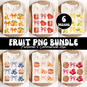 Coquette de fruits PNG Bundle, fraise citron orange myrtille pêche framboise noeuds PNG sublimation, cottagecore png, fermière esthétique png