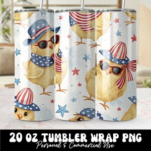 4. Juli Küken Tumbler Wrap PNG, 20 Unze Nahtlose Vaterländischen Hühnchen Tumbler Png, USA Sterne Lustige Sublimation PNG, Unabhängigkeitstag Wrap Png