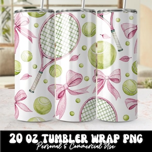 Envoltura para vaso Tennis Coquette de 20 oz (PNG), vaso sin costuras con lazo rosa estético (PNG), linda envoltura para taza de raqueta, envoltura de club de campo femenino (PNG)