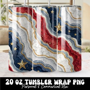 Tumbler avvolgente con stelle geode del 4 luglio in formato PNG, tumbler senza cuciture con glitter in marmo rosso, bianco e blu da 20 once, tumbler con stella patriottica stampato a sublimazione in formato PNG