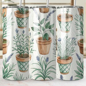 Potted Herb Tumbler Wrap PNG, Lavender Plant Seamless 20oz Tumbler Design, Botanical Garden Sublimation, Rustic Plant Lover Tumbler Wrap PNG