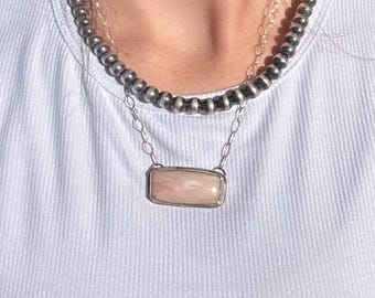 Handmade Sterling Silver Pink Opal Bar Necklace - Southwestern Jewelry