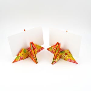 Origami Kranich Tischkartenhalter #6Y + Blankokarten - 12 Stück, aus handgeschöpftem Papier