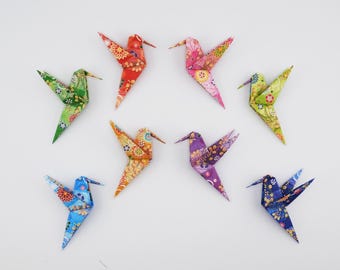 Origami Kolibris #5 - 8 Stück, klein oder groß, handgefertigt aus japanischem Chiyogami Papier