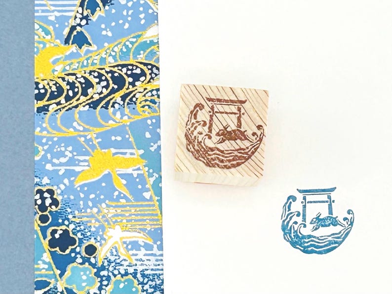 Kamon Rubber Stamp Rabbit and Wave 