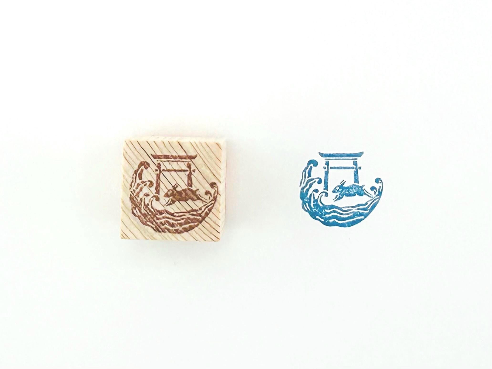 Kamon Rubber Stamp Rabbit and Wave 