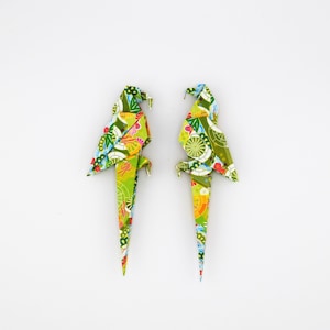 Origami Parrots #6G - 2 pieces, handmade Japanese Chiyogami paper birds