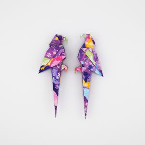 Origami Parrots #6B - 2 pieces, handmade Japanese Chiyogami paper birds