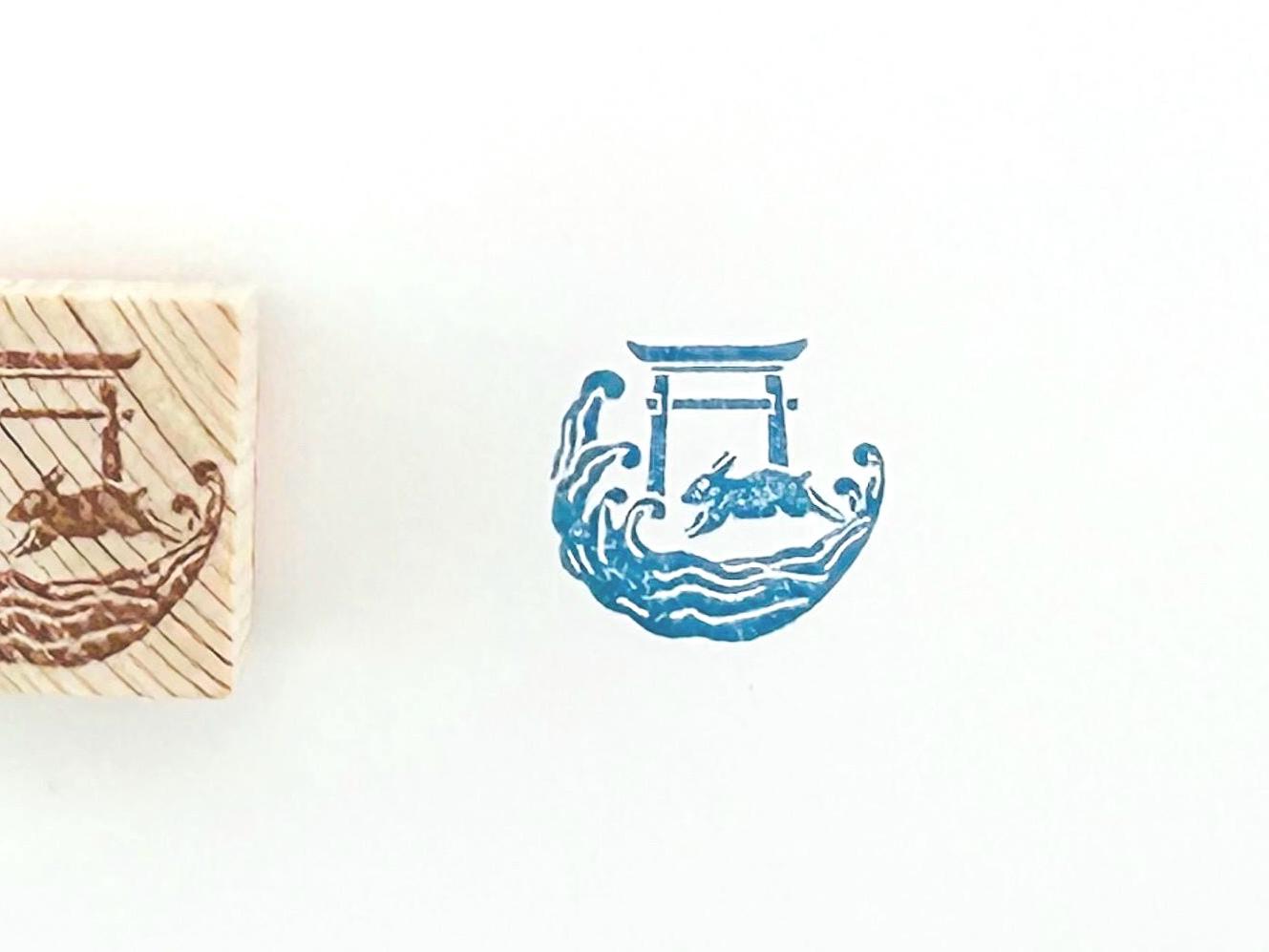 Kamon Rubber Stamp Rabbit and Wave 