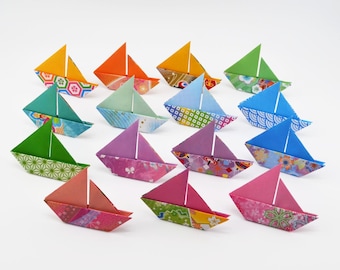 Origami Boats #4b - 15 pieces, small or large, handmade Japanese Chiyogami paper boats - Table Decoration, Place Card