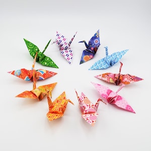 Origami Kraniche #2 - 10 Stück, klein oder groß, handgefertigte japanische Chiyogami Papier Vögel