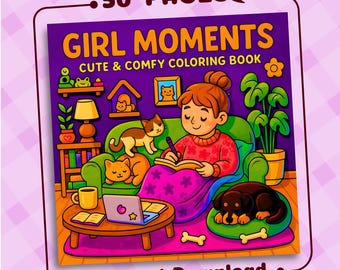 Livro de Colorir Momentos Aconchegantes para Meninas, Páginas para Colorir Fofas e Confortáveis, Colorir de Forma Fácil e Divertida, PDF para Imprimir, iPad Procreate, Estilo Coco Wyo