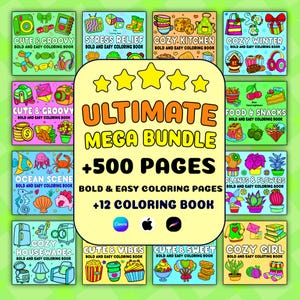 500 Bold and Easy Coloring Pages Bundle, Printable PDF Coloring Book, Cute Cozy Kawaii Pages, Adult Kids Coloring