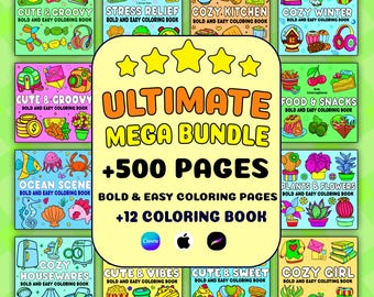 500+ Easy Coloring Pages | Mega Bundle for Kids & Adults (Printable)