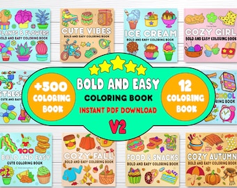 500 Bold & Easy Coloring Pages Bundle | Cute Cozy Kawaii Printable Coloring Book PDF | Adult and Kids Coloring Pages Instant Download
