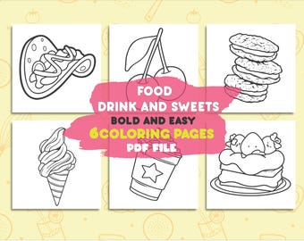 Bold and Easy Food, Drink, and Sweets Coloring Pages | Fun & Relaxing Printable Art for All Ages | PDF Download