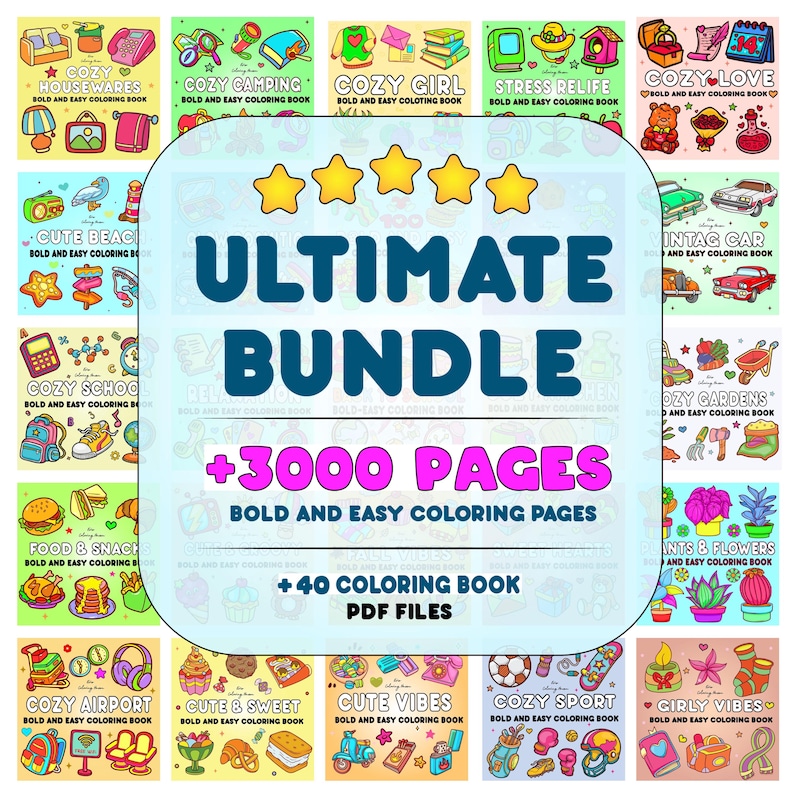 3000+ Cute & Cozy Coloring Pages Bundle | 40 Bold and Easy Coloring ...
