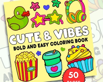 Vibes Coloring Book, 50 Bold Illustrations (Digital Download)