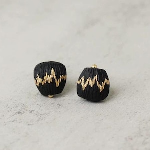Wave-Inspired Black & Gold Porcelain Earrings, Tarnish Proof Jewelry