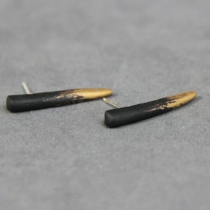 Bullet Porcelain Earrings, Black Ear Studs with Gold Touch, Tarnish Resistant