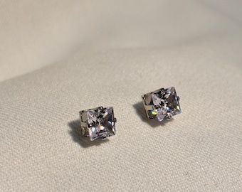 Cubic Zirconia Large Diamond Plain Square Stud Earrings
