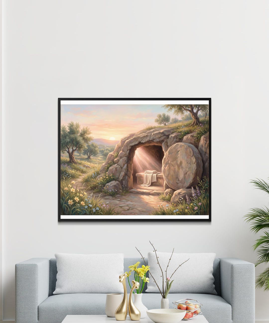 He is Risen Empty Tomb Art, Easter Resurrection Scene, Christian Wall ...