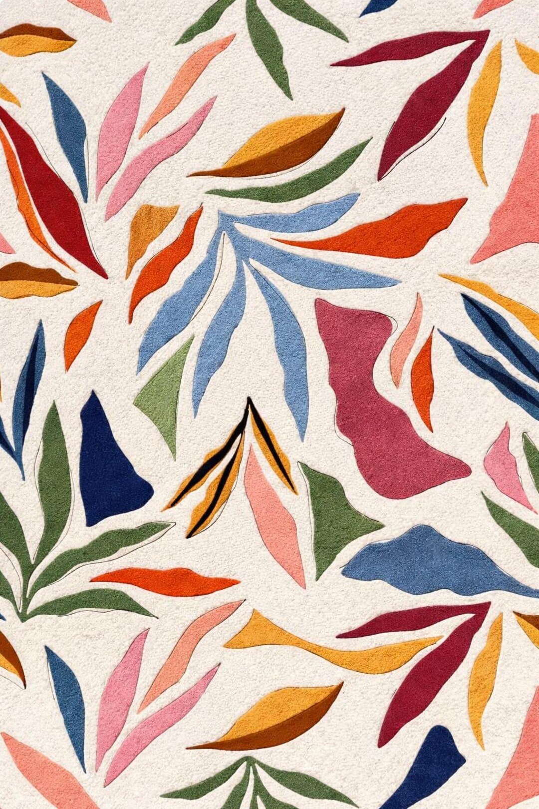 Abstract Leaf Pattern Area Rug Color Bloom Botanical Hand Tufted Wool Rug – Vibrant Leaf Pattern ...