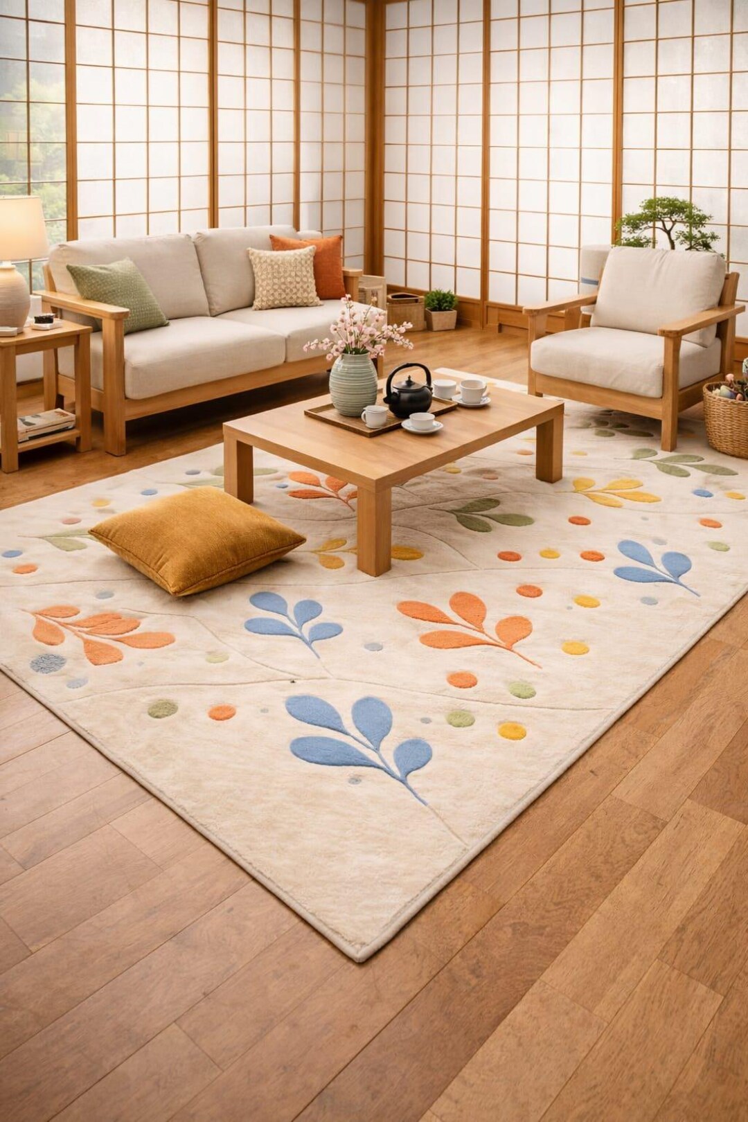 Petal Joy Botanical Rug – Colorful Leaf Pattern Nursery & Kids Room Rug ...